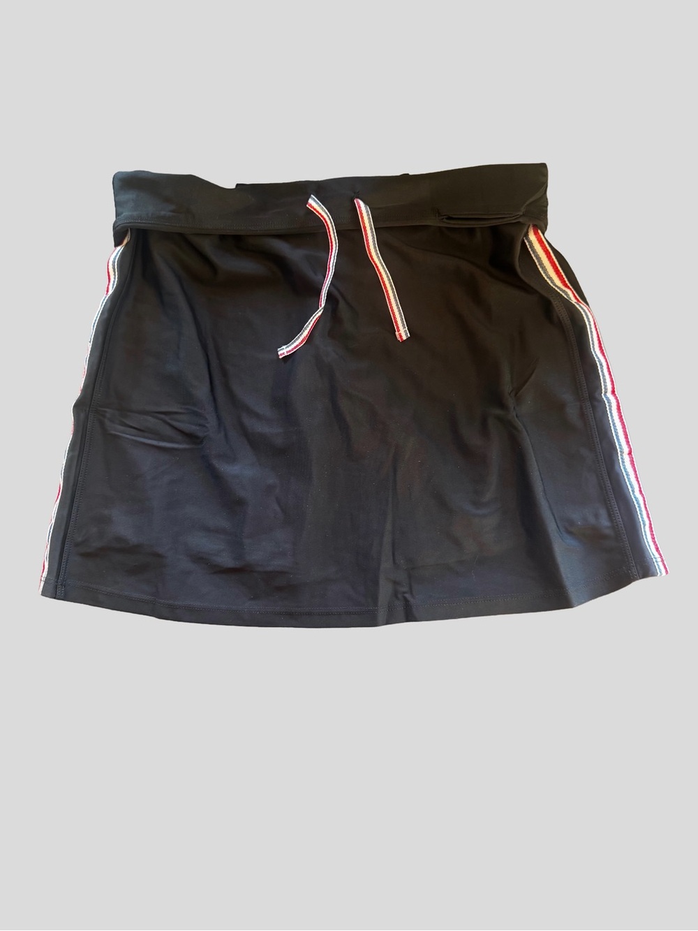 Movetes Black Golf Skirt with Red-White Stripe Detail